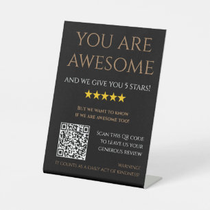 Custom QR Code black gold leave a review elegant  Pedestal Sign