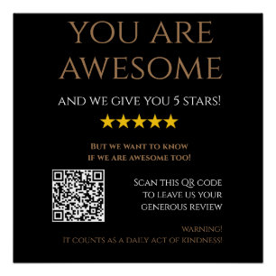 Custom QR Code black gold leave a review elegant  Poster