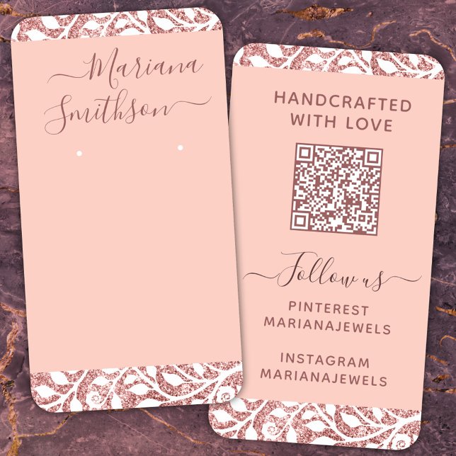  Custom QR Code Blush White Earrings Display Cards (Creator Uploaded)