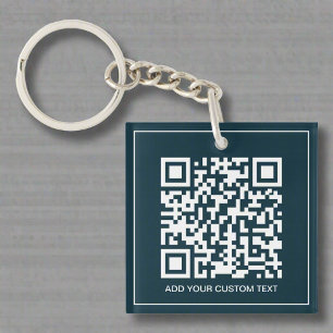 Custom QR Code Branded Business Navy Blue Key Ring