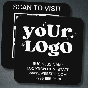 Custom QR Code Business Logo Black Modern Square Business Card