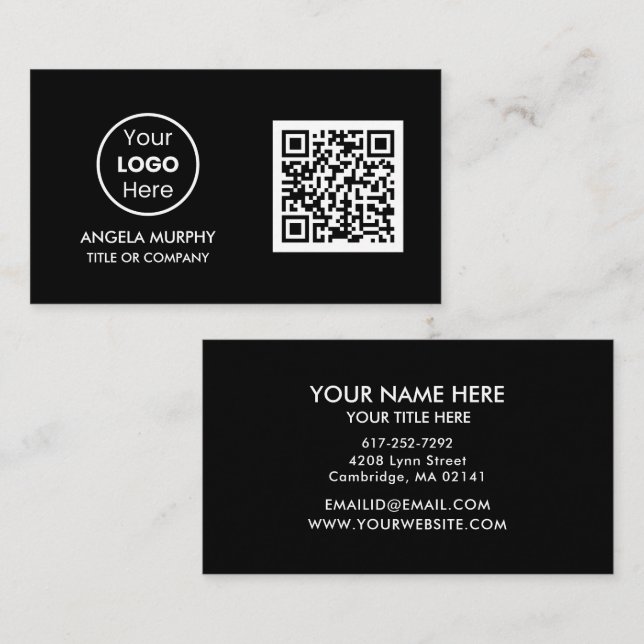 Custom QR Code Business Logo | Black Professional Business Card (Front/Back)