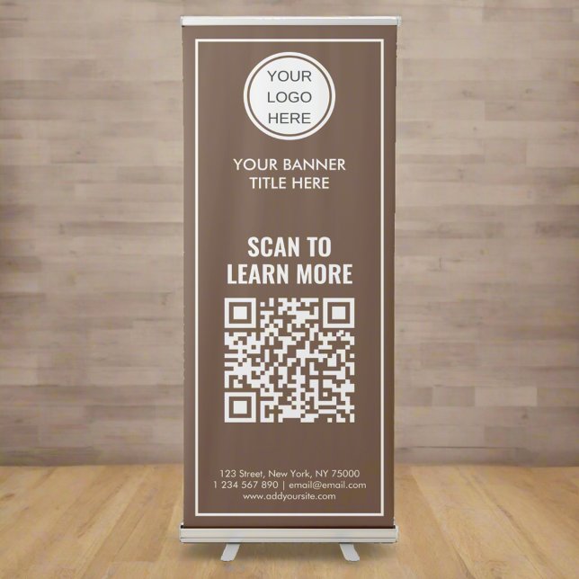Custom QR Code Business Logo Contact Info Brown  Retractable Banner (Creator Uploaded)