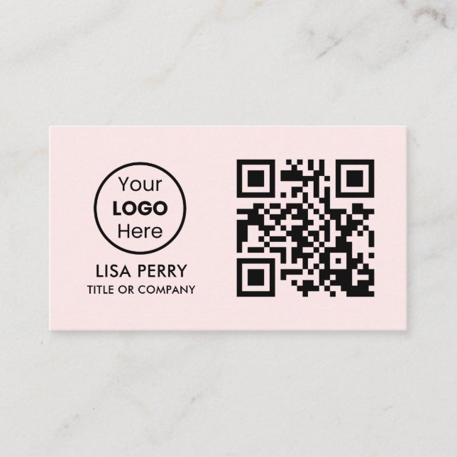 Custom QR Code Business Logo | Modern Blush Pink Card (Front)