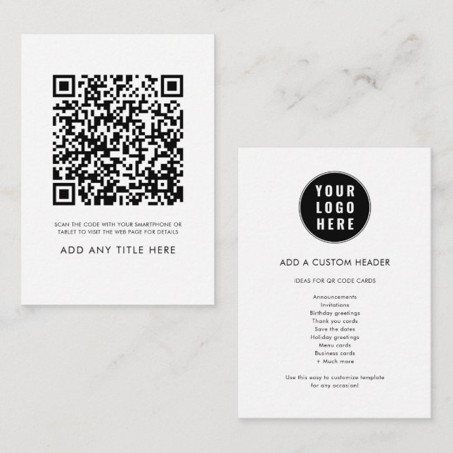 Custom QR Code Business Logo Modern Elegant Card (Front/Back)