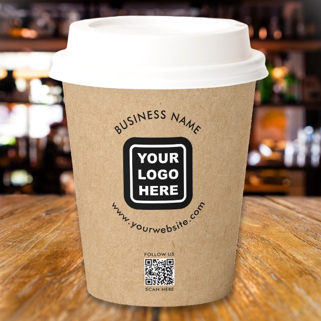 Custom QR Code Business Logo Modern Kraft Paper Cups (Creator Uploaded)