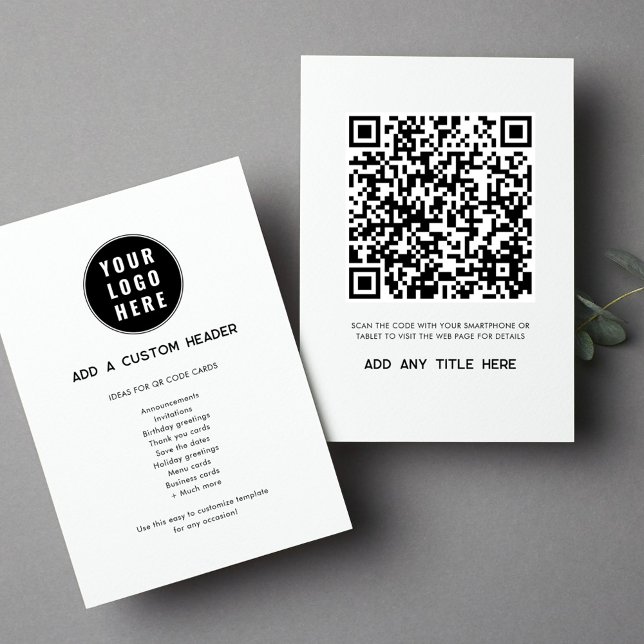 Custom QR Code Business Logo Modern Trendy Card (QR Code Business Logo Wedding Invitation Ideas Note Card)