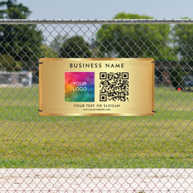 Custom QR Code Business Logo Name Outdoor Gold Banner (Insitu)