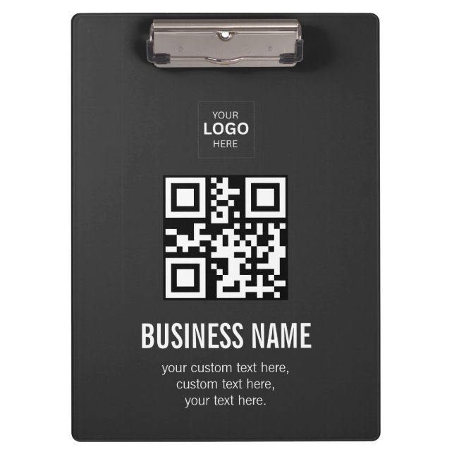 Custom QR Code Business Logo Name Template Clipboard (Front)