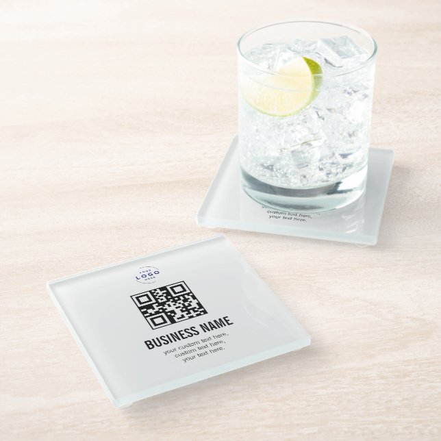 Custom QR Code Business Logo Name Template Glass Coaster (Angled)