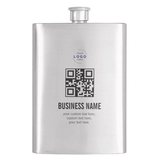 Custom QR Code Business Logo Name Template Hip Flask (Front)