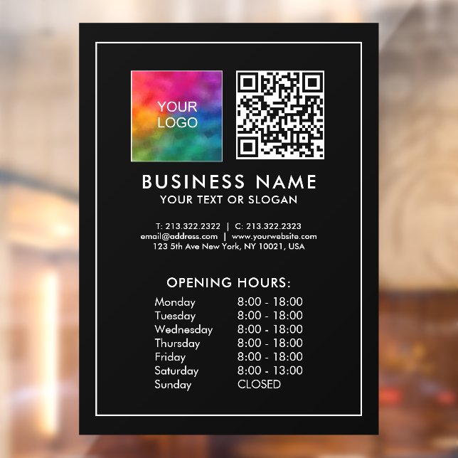 Custom QR Code Business Logo Opening Hours Shop Window Cling (Sheet 2)