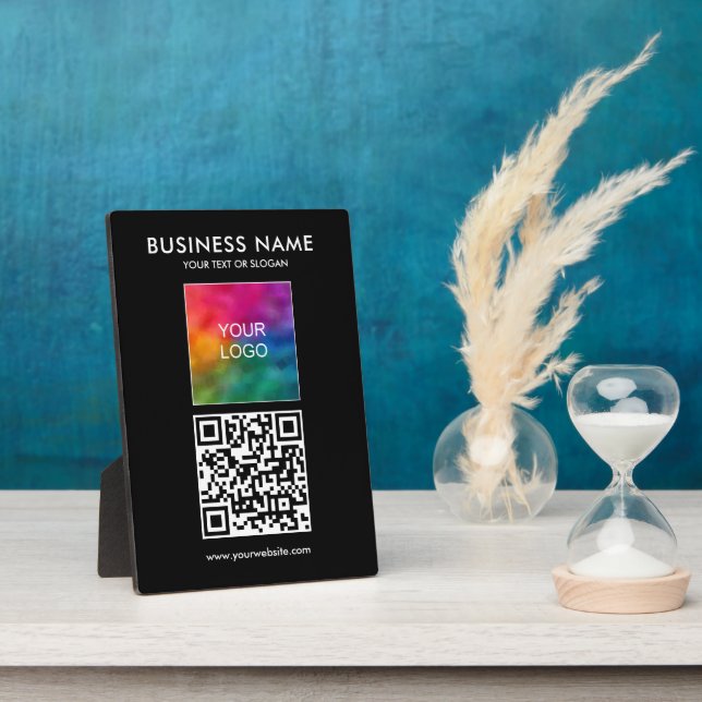 Custom QR Code Business Logo Slogan Template Plaque (Side)
