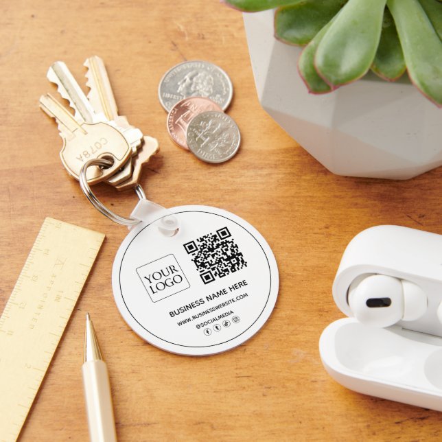 Custom QR Code Business Logo Website Social Media Key Ring (Desk)