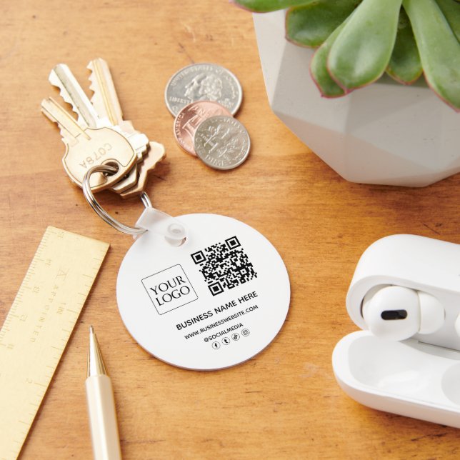 Custom QR Code Business Logo Website Social Media Key Ring (Desk)