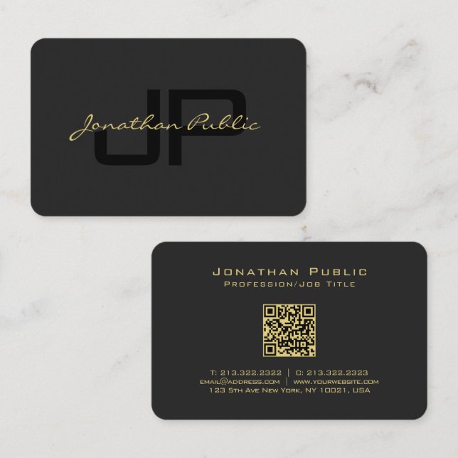 Custom QR Code Calligraphy Gold Text Euro Size Business Card (Front/Back)
