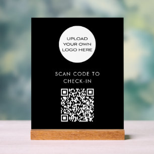 Custom QR Code Check-in Scan Logo Black Acrylic Sign