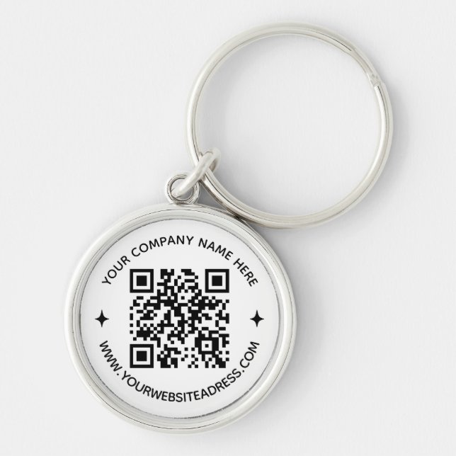 Custom QR Code Company Text Website Round Business Key Ring (Front)