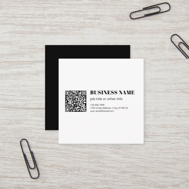 Custom QR code & Editable Retro-Modern Text Square Business Card (Front/Back In Situ)
