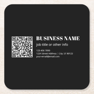 Custom QR code & Editable Retro-Modern Text Square Paper Coaster