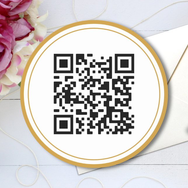 Custom QR Code Elegant Black White Gold Classic Round Sticker (Creator Uploaded)