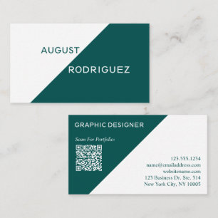 Custom QR Code Geometric Teal White Business Card
