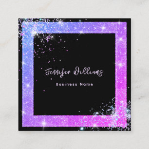 Custom QR Code Holographic Glitter Fashion Black S Square Business Card