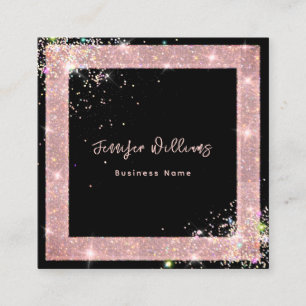 Custom QR Code Holographic Glitter Fashion Black Square Business Card