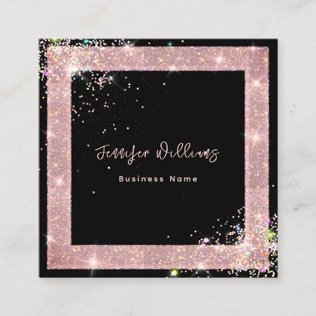 Custom QR Code Holographic Glitter Fashion Black Square Business Card (Front)