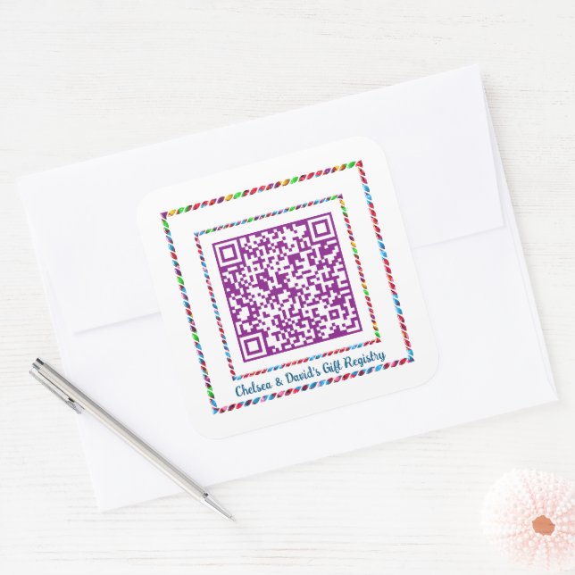 Custom QR Code Jellybean Colour Frame Gift Registr Square Sticker (Envelope)
