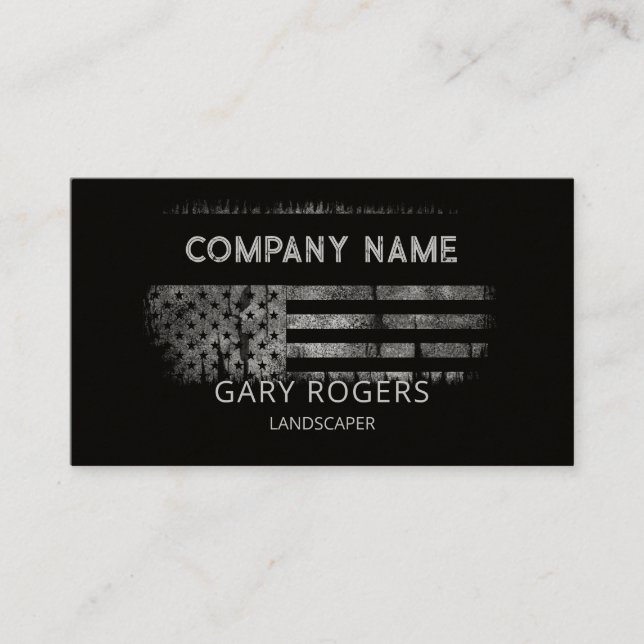 Custom QR Code Landscaper American Flag Business Card (Front)
