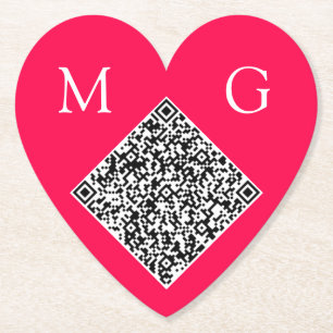 Custom QR Code Letters Wedding Heart Paper Coaster