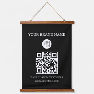 Custom QR Code Logo and Text Branding Display Hanging Tapestry