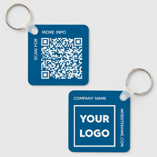 Custom QR Code Logo and Text Corporate Swag Blue Key Ring