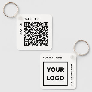 Custom QR Code Logo and Text Corporate Swag White Key Ring
