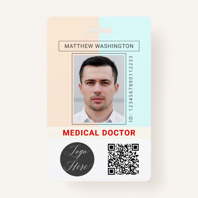 Custom QR Code Logo Employee Name Photo Hospital ID Badge (Front)