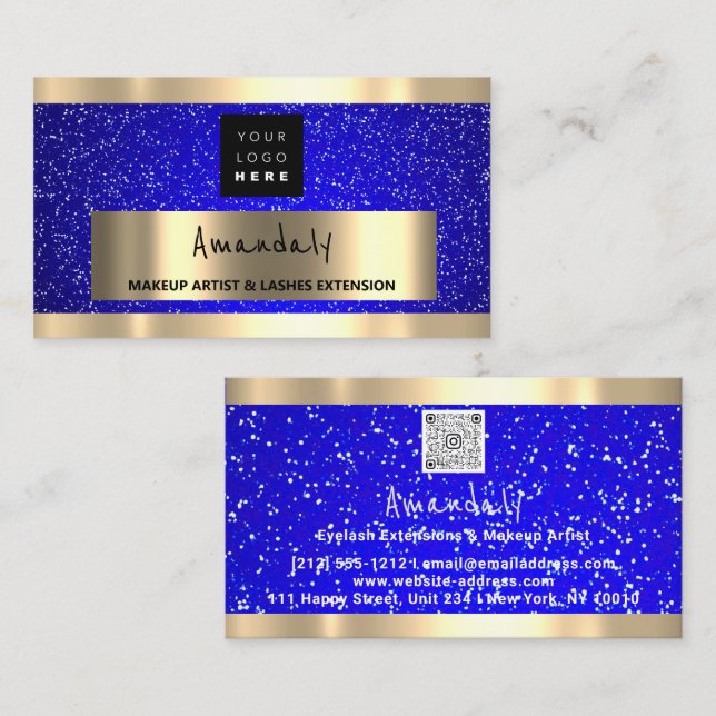 Custom QR CODE Logo Gold Blue Business Card (Front/Back)