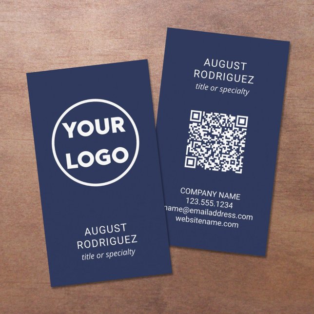 Custom QR Code Logo Modern Navy Blue Business Card (Creator Uploaded)