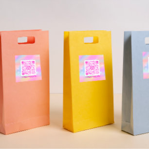 Custom QR Code Logo Pastels Holograph Pink Square Sticker