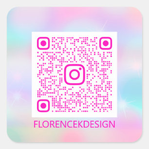 Custom QR Code Logo Pastels Holographic Square Sticker