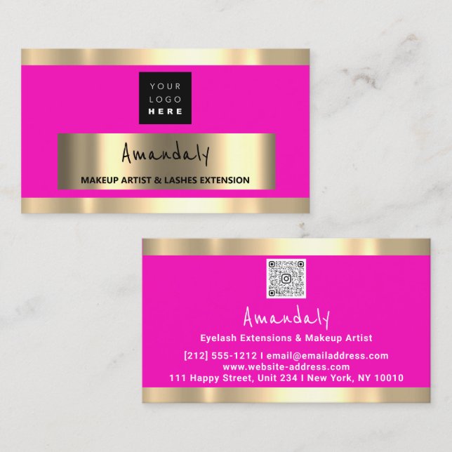 Custom QR CODE Logo Pink Gold  Business Card (Front/Back)