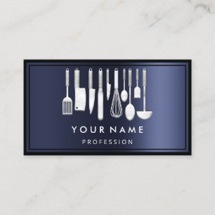 Custom QR CODE Logo Restaurant Cooking  Chef Navy Business Card