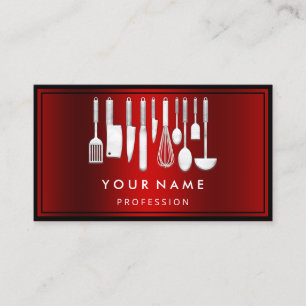 Custom QR CODE Logo Restaurant Cooking  Chef Red Business Card
