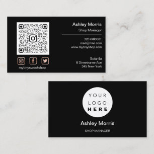 Custom QR Code Logo Social Online Shop Black Rose  Business Card