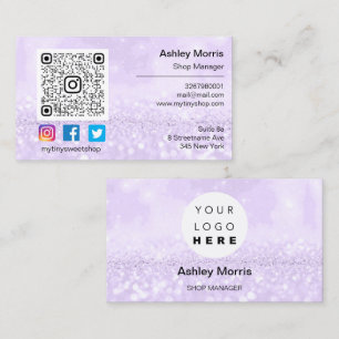 Custom QR Code Logo Social Online Shop Purple Business Card