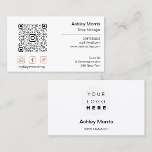 Custom QR Code Logo Social Online Shop White Rose Business Card