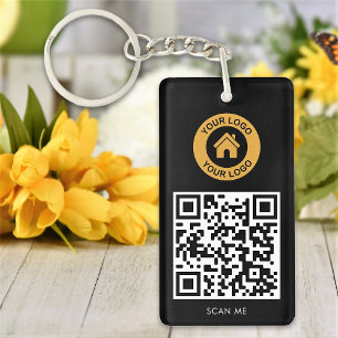 Custom QR Code Logo Text Elegant Black And White Key Ring