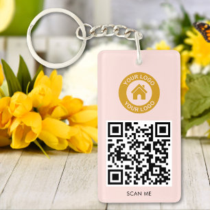 Custom QR Code Logo Text Elegant Blush Pink Key Ring