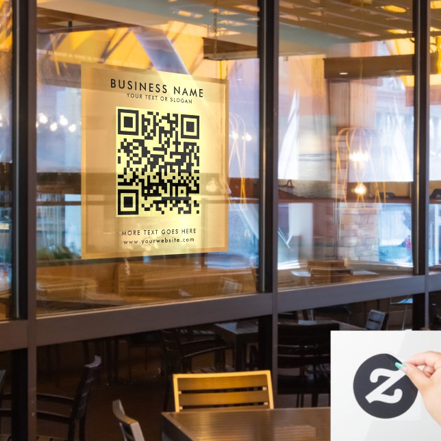 Custom QR Code Logo Text Faux Gold Glamourous Window Cling (Restaurant Window)
