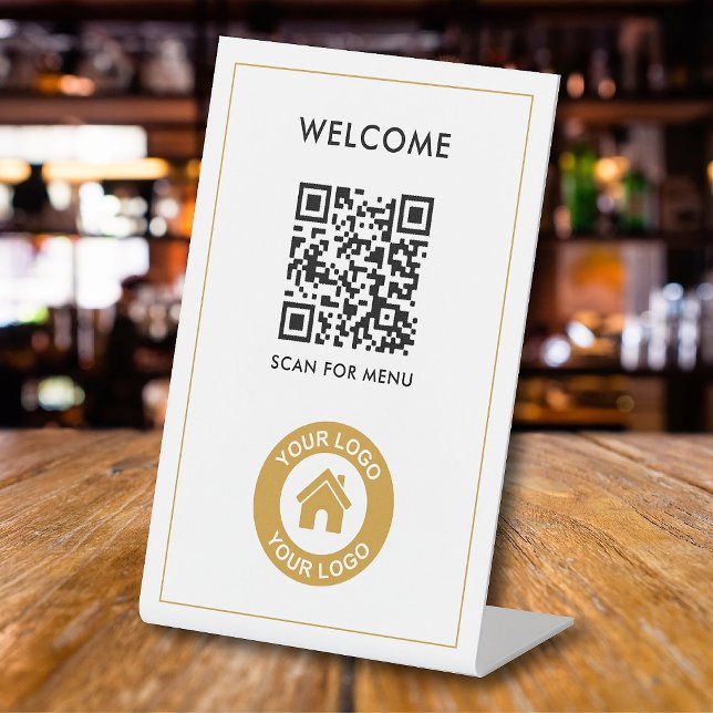 Custom QR Code Logo Text Modern Business Pedestal Sign (Creator Uploaded)